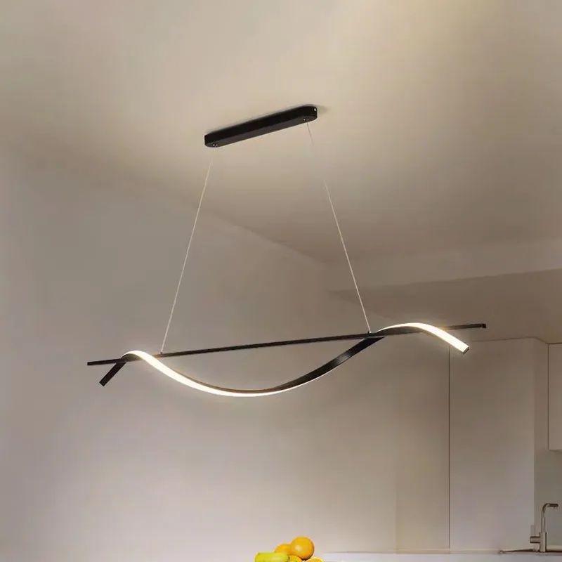 Acryl wervelende eiland hanglamp Eenvoudig 39"/47" W LED zwarte hangende plafondlamp wit/warm licht Clearhalo