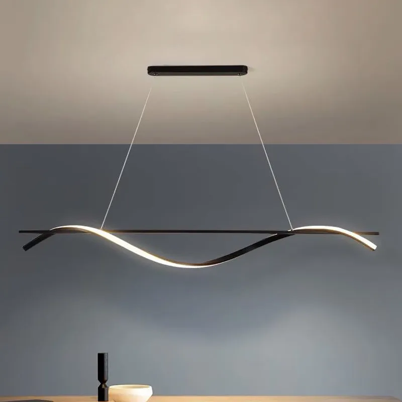 Acryl wervelende eiland hanglamp Eenvoudig 39"/47" W LED zwarte hangende plafondlamp wit/warm licht Clearhalo