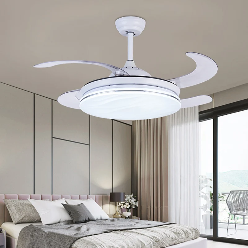 Acryl witte hangende ventilatorlampring 36" W LED minimalistische semi-inbouw plafondlamp voor slaapkamer met 4 bladen, af...