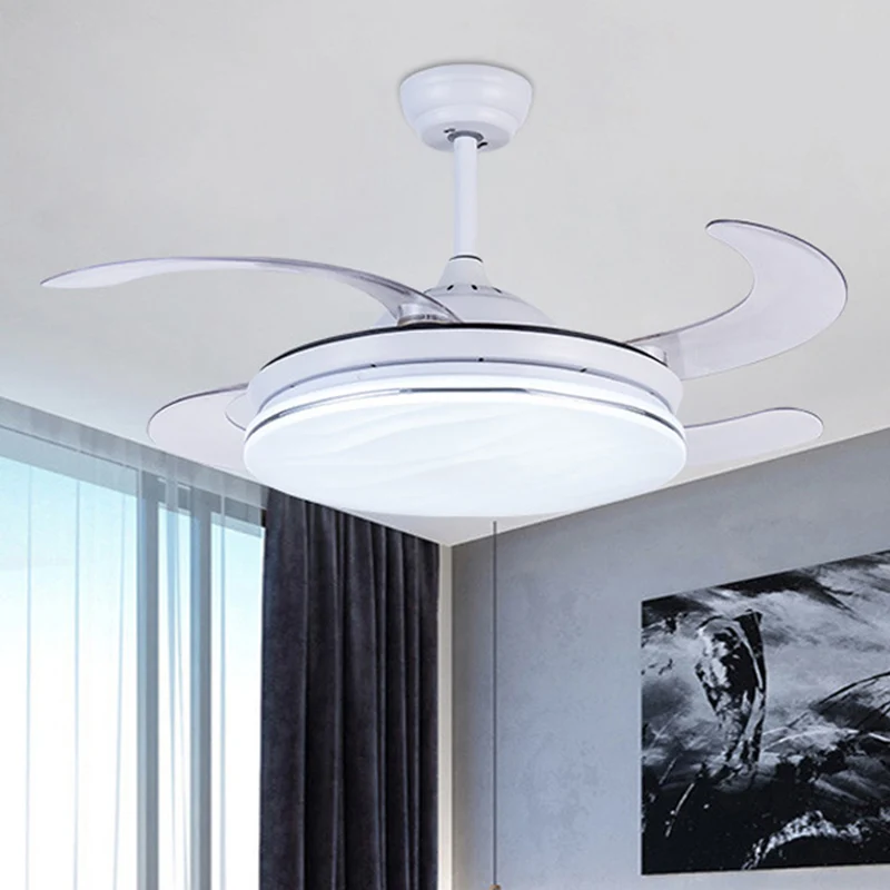 Acryl witte hangende ventilatorlampring 36" W LED minimalistische semi-inbouw plafondlamp voor slaapkamer met 4 bladen, af...