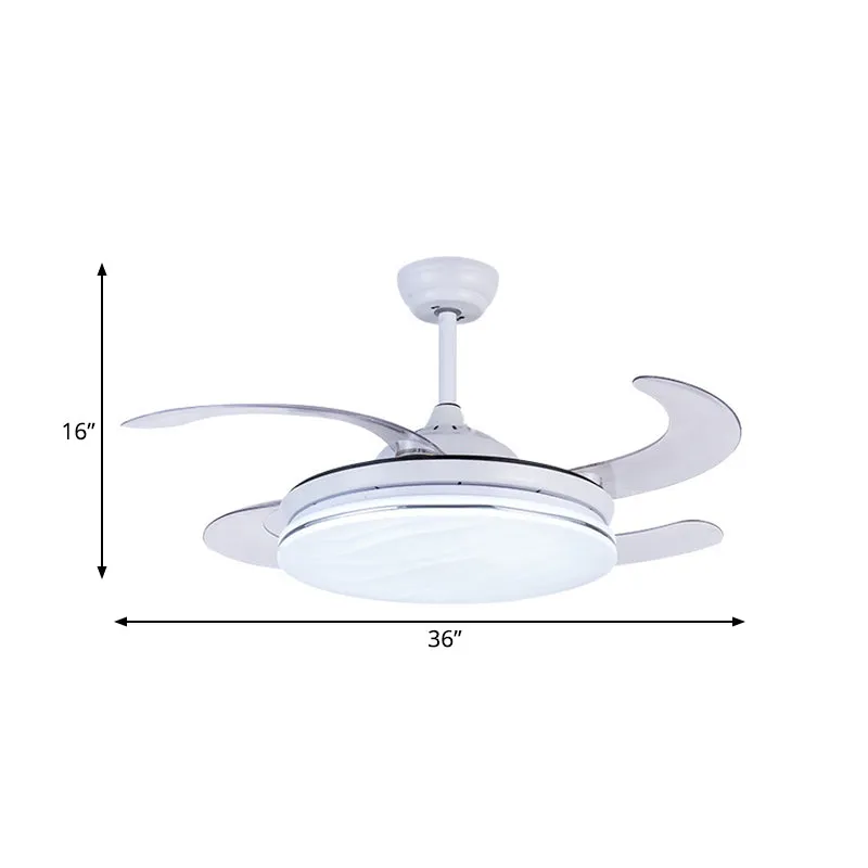 Acryl witte hangende ventilatorlampring 36" W LED minimalistische semi-inbouw plafondlamp voor slaapkamer met 4 bladen, af...