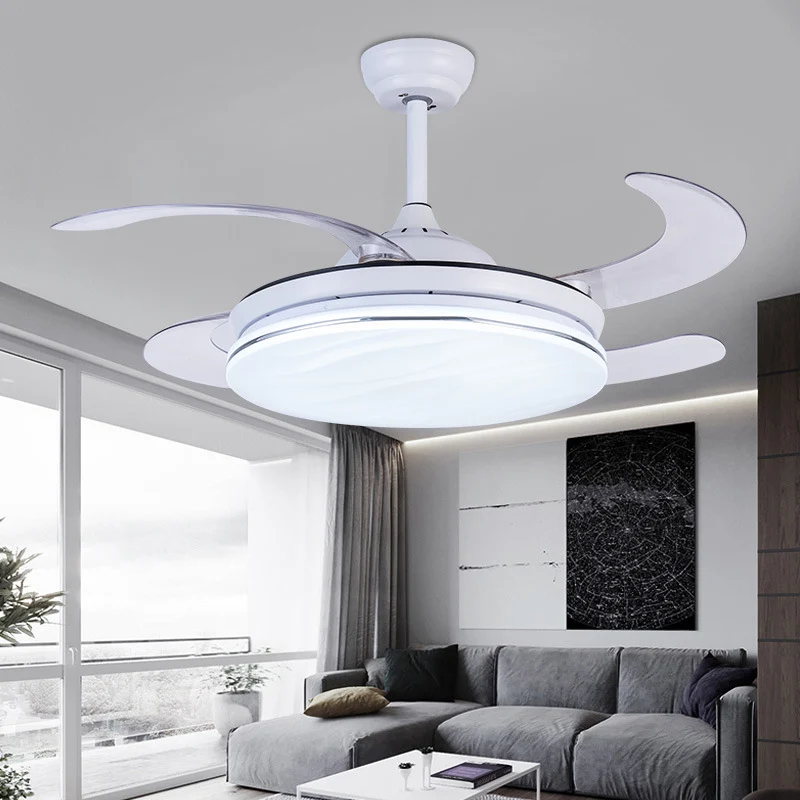 Acryl witte hangende ventilatorlampring 36" W LED minimalistische semi-inbouw plafondlamp voor slaapkamer met 4 bladen, af...