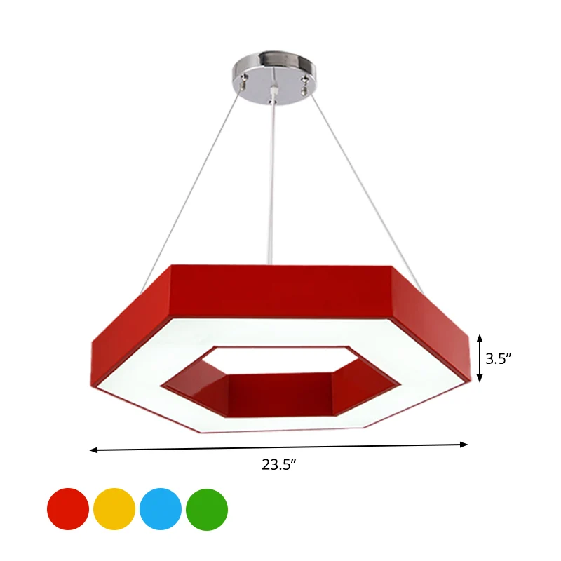 Acryl zeshoekige ringverlichting Eenvoudige LED-kroonluchterverlichting rood/geel/blauw voor de kleuterschool Clearhalo