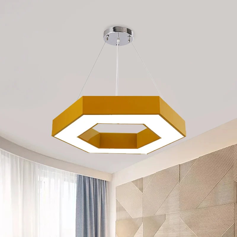 Acryl zeshoekige ringverlichting Eenvoudige LED-kroonluchterverlichting rood/geel/blauw voor de kleuterschool Clearhalo
