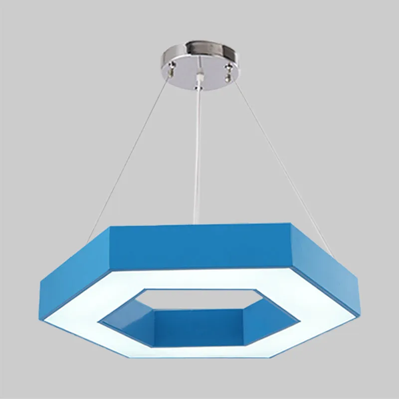 Acryl zeshoekige ringverlichting Eenvoudige LED-kroonluchterverlichting rood/geel/blauw voor de kleuterschool Clearhalo