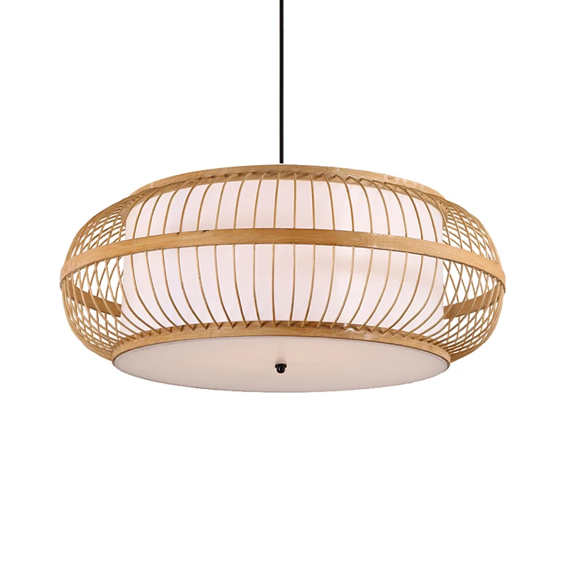 Afgeronde Drum Suspension Hanger Hedendaags Bamboe 1 Lamp Houten Hanglamp Kit, 18"/21.5"/23.5" Breed Clearhalo