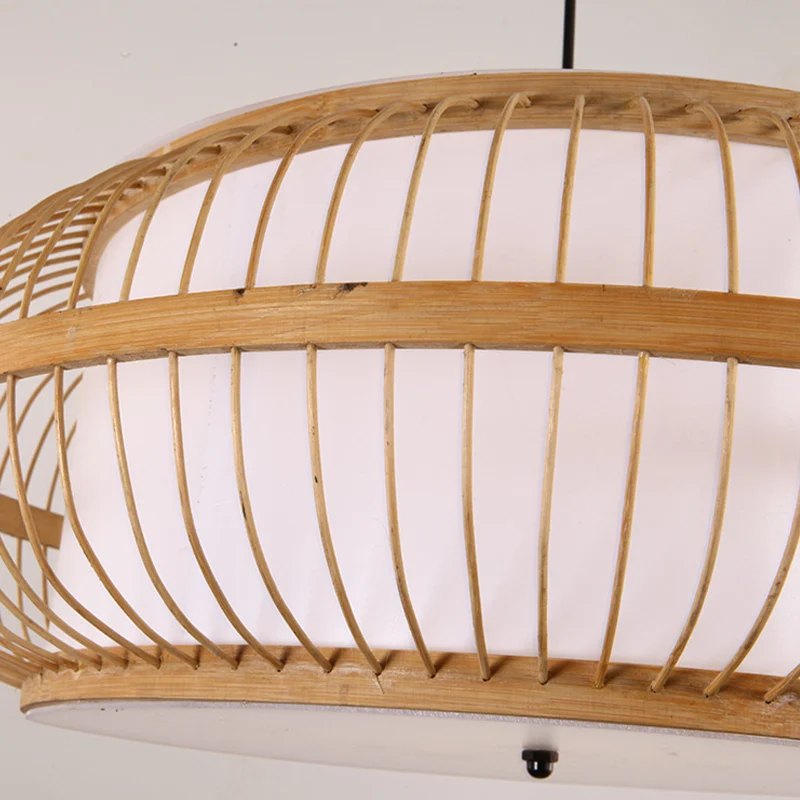 Afgeronde Drum Suspension Hanger Hedendaags Bamboe 1 Lamp Houten Hanglamp Kit, 18"/21.5"/23.5" Breed Clearhalo