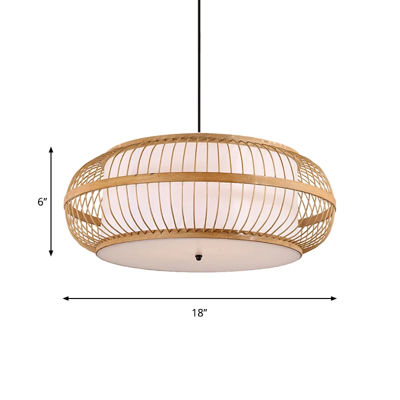 Afgeronde Drum Suspension Hanger Hedendaags Bamboe 1 Lamp Houten Hanglamp Kit, 18"/21.5"/23.5" Breed Clearhalo