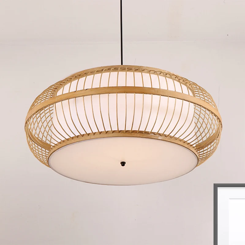 Afgeronde Drum Suspension Hanger Hedendaags Bamboe 1 Lamp Houten Hanglamp Kit, 18"/21.5"/23.5" Breed Clearhalo