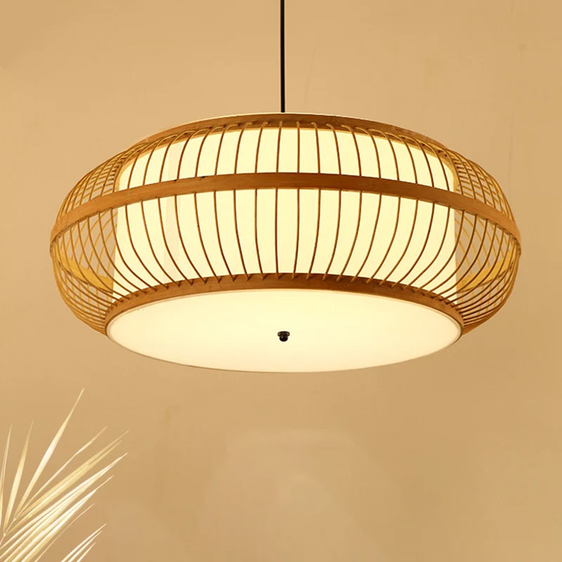 Afgeronde Drum Suspension Hanger Hedendaags Bamboe 1 Lamp Houten Hanglamp Kit, 18"/21.5"/23.5" Breed Clearhalo