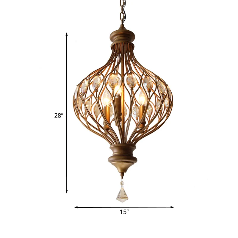 Afgeschuinde glazen kristallen lantaarn kroonluchter hedendaagse hangende hanglamp met 3 lampen brons Clearhalo
