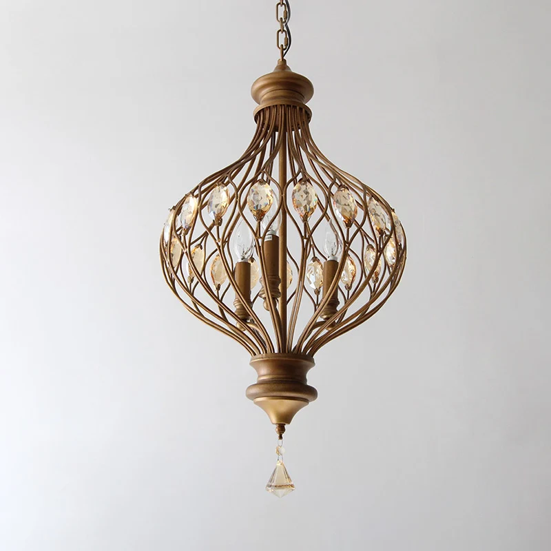 Afgeschuinde glazen kristallen lantaarn kroonluchter hedendaagse hangende hanglamp met 3 lampen brons Clearhalo