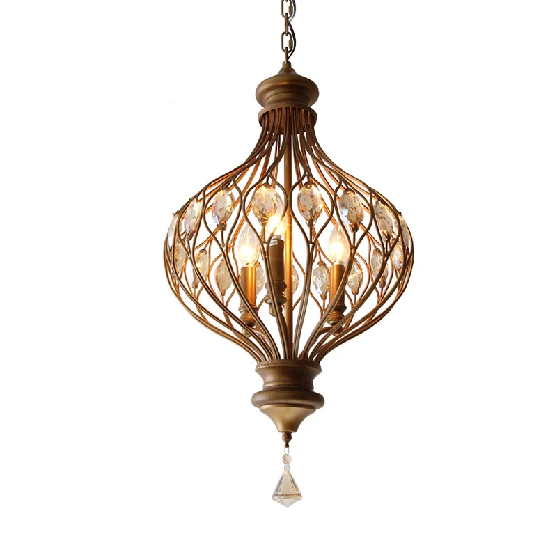 Afgeschuinde glazen kristallen lantaarn kroonluchter hedendaagse hangende hanglamp met 3 lampen brons Clearhalo