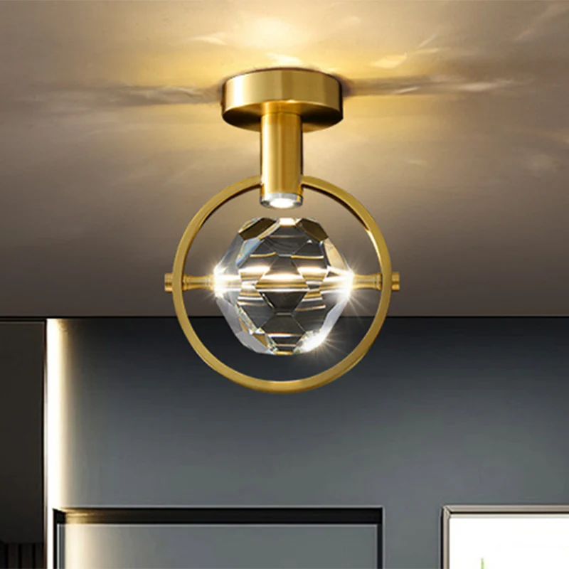 Afgeschuinde hexaëder/bal helder kristal semi-inbouw moderne LED veranda plafondmontage licht messing Clearhalo