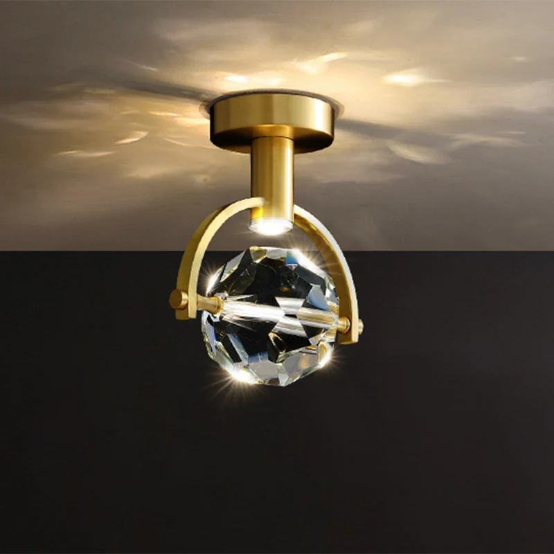 Afgeschuinde hexaëder/bal helder kristal semi-inbouw moderne LED veranda plafondmontage licht messing Clearhalo