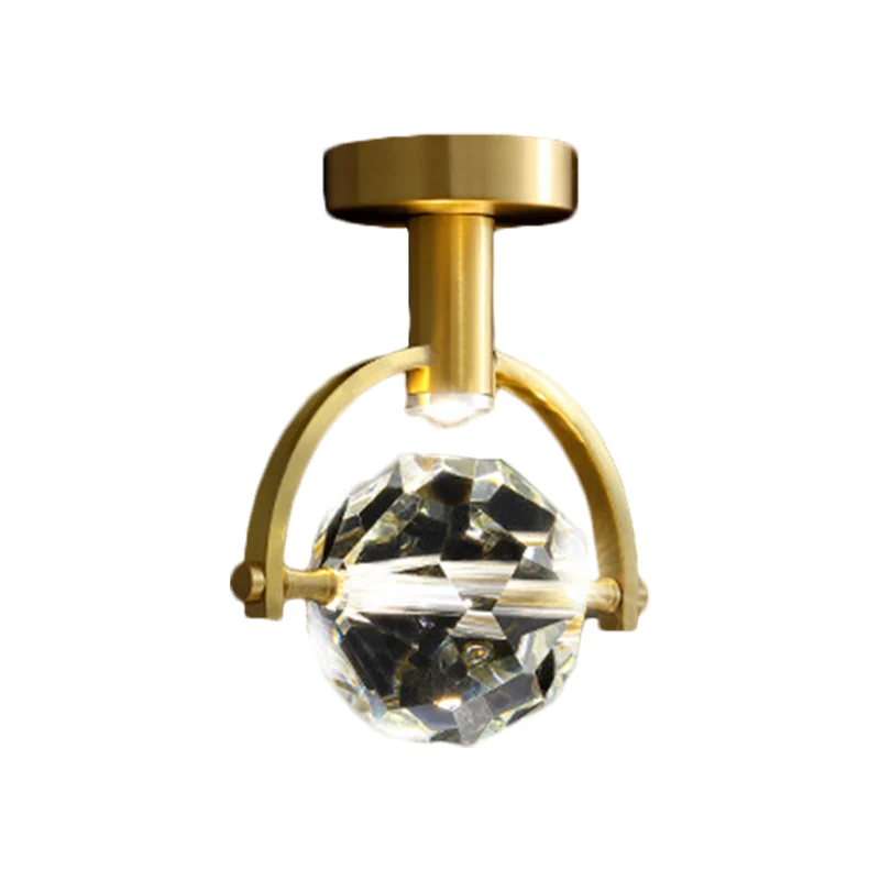 Afgeschuinde hexaëder/bal helder kristal semi-inbouw moderne LED veranda plafondmontage licht messing Clearhalo