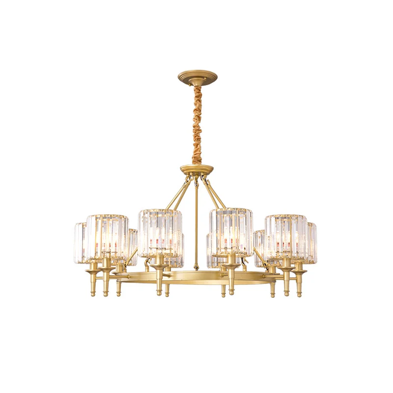 Afgeschuinde kristallen hangende kroonluchtercilinder Traditionele hanglamp voor woonkamer Clearhalo