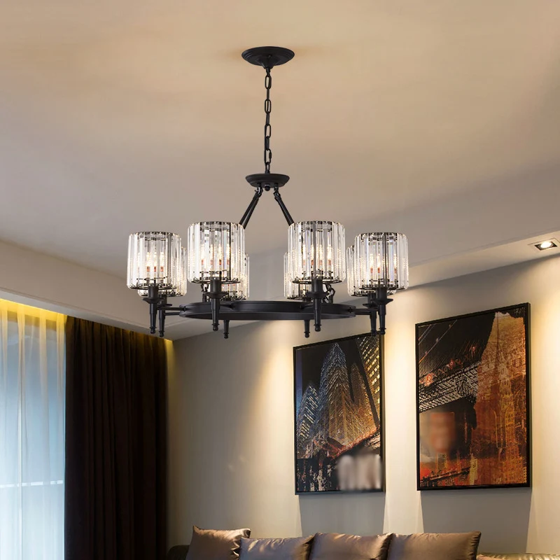 Afgeschuinde kristallen hangende kroonluchtercilinder Traditionele hanglamp voor woonkamer Clearhalo