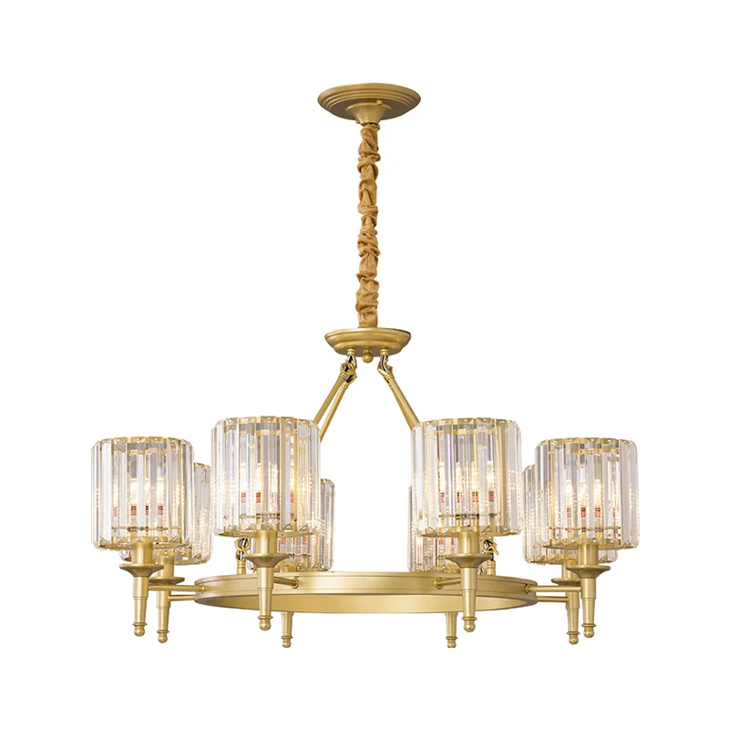 Afgeschuinde kristallen hangende kroonluchtercilinder Traditionele hanglamp voor woonkamer Clearhalo