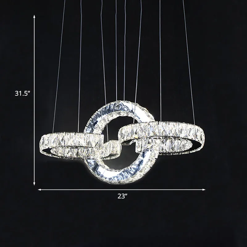 Afgeschuinde kristallen LED-hanglamp modernistische zwarte elkaar grijpende ringen eetkamer kroonluchter Clearhalo