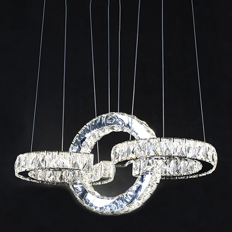 Afgeschuinde kristallen LED-hanglamp modernistische zwarte elkaar grijpende ringen eetkamer kroonluchter Clearhalo