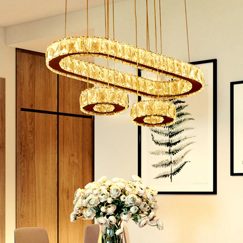 Afgeschuinde kristallen ovale kroonluchter lichte moderne LED-ophanging chroom Clearhalo