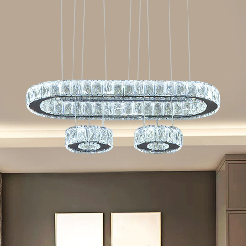 Afgeschuinde kristallen ovale kroonluchter lichte moderne LED-ophanging chroom Clearhalo