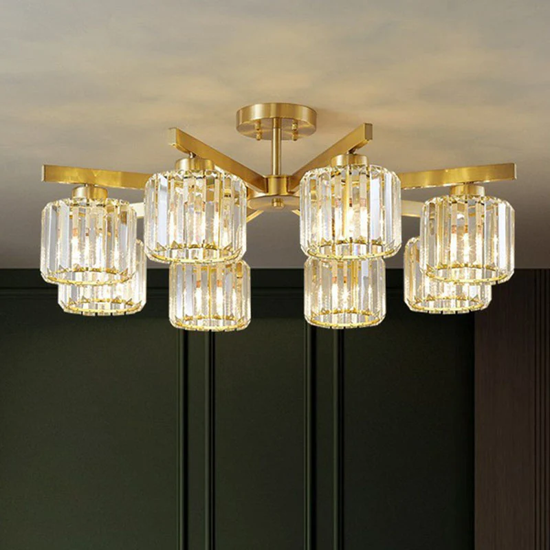 Afgeschuinde kristallen prisma Spoetnik hanglamp moderne gouden kroonluchter voor woonkamer Clearhalo