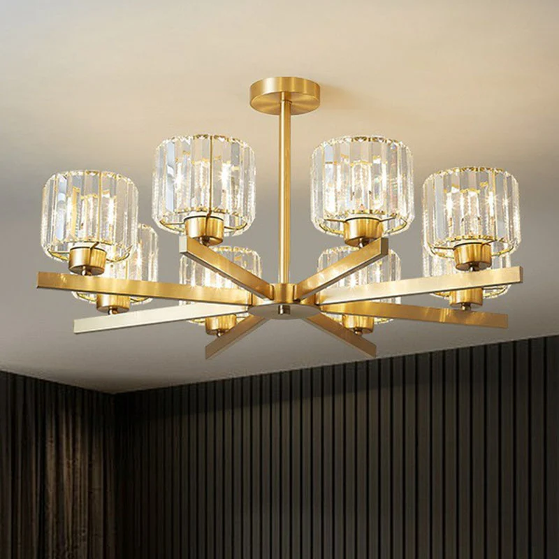 Afgeschuinde kristallen prisma Spoetnik hanglamp moderne gouden kroonluchter voor woonkamer Clearhalo