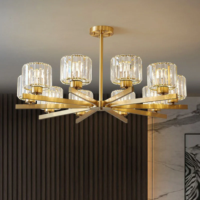 Afgeschuinde kristallen prisma Spoetnik hanglamp moderne gouden kroonluchter voor woonkamer Clearhalo