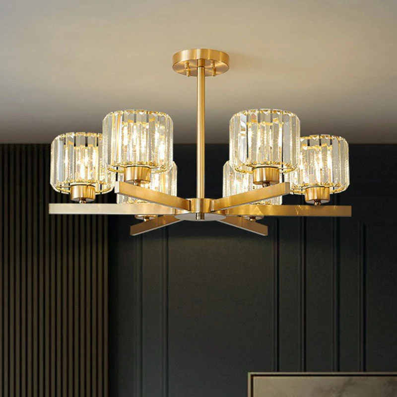 Afgeschuinde kristallen prisma Spoetnik hanglamp moderne gouden kroonluchter voor woonkamer Clearhalo