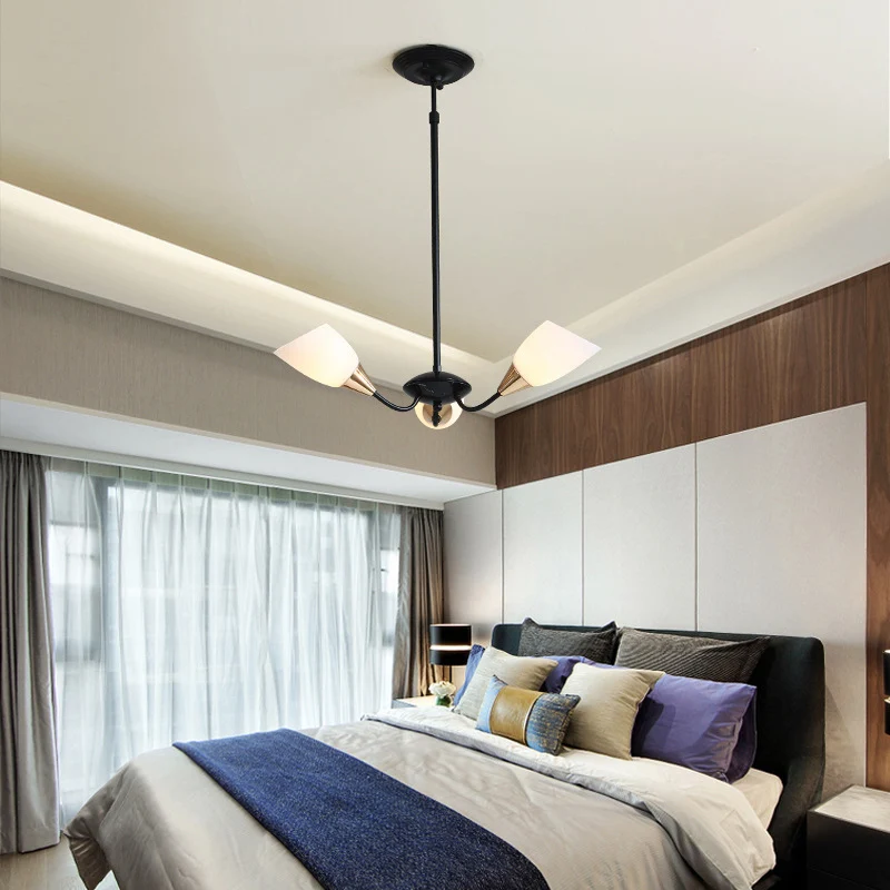 Afgeschuinde kroonluchterverlichting Modern wit glas 3/6/8 koppen Zwart hangend plafondlicht met Starburst-ontwerp Clearhalo