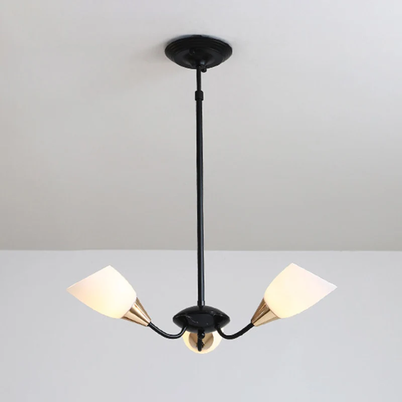 Afgeschuinde kroonluchterverlichting Modern wit glas 3/6/8 koppen Zwart hangend plafondlicht met Starburst-ontwerp Clearhalo