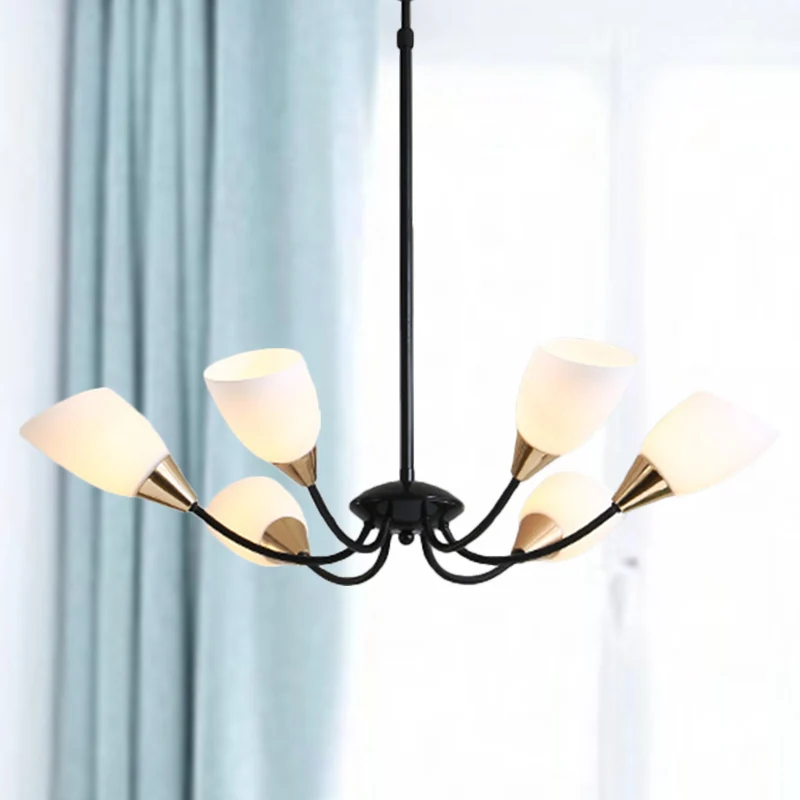 Afgeschuinde kroonluchterverlichting Modern wit glas 3/6/8 koppen Zwart hangend plafondlicht met Starburst-ontwerp Clearhalo