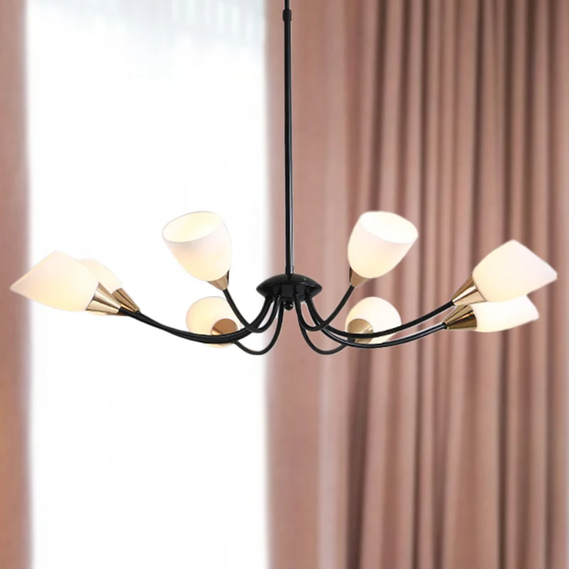 Afgeschuinde kroonluchterverlichting Modern wit glas 3/6/8 koppen Zwart hangend plafondlicht met Starburst-ontwerp Clearhalo