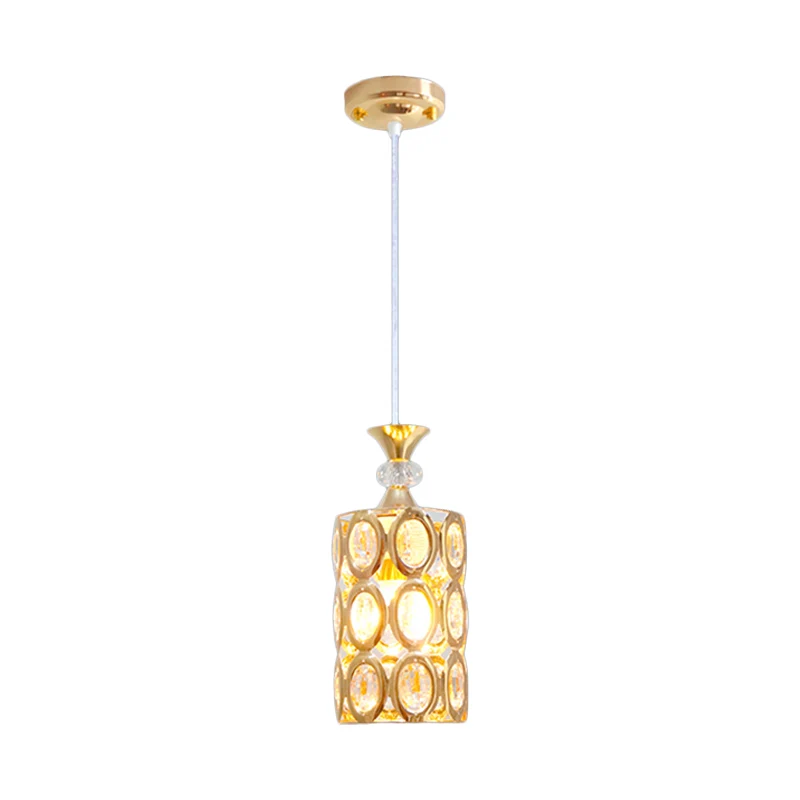 Afgeschuinde, met kristallen ingelegde cilinderhanger Modernisme 1-lamps hanglamp met gouden afwerking Clearhalo