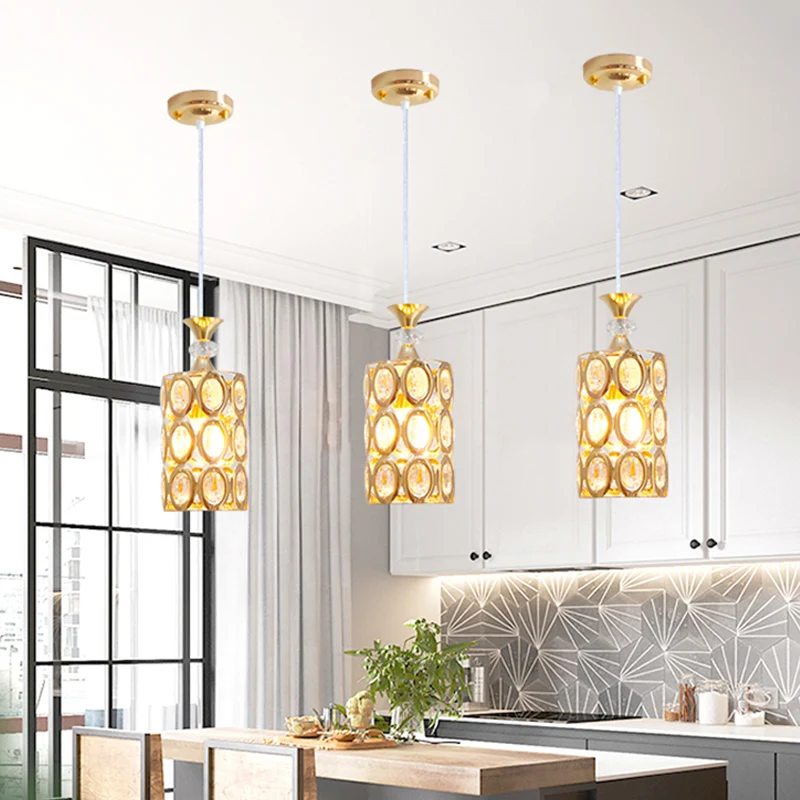 Afgeschuinde, met kristallen ingelegde cilinderhanger Modernisme 1-lamps hanglamp met gouden afwerking Clearhalo