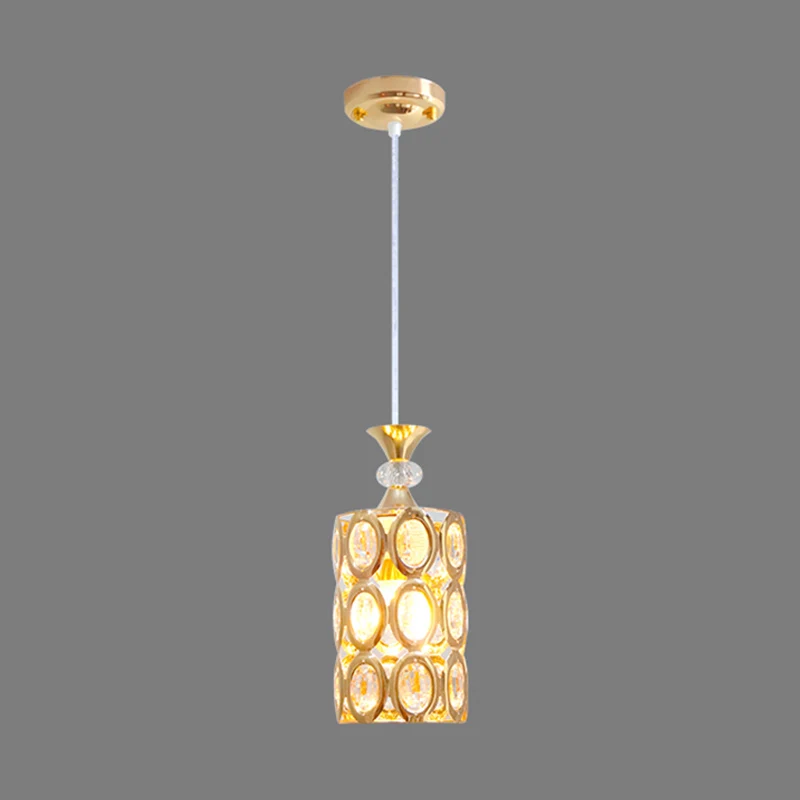 Afgeschuinde, met kristallen ingelegde cilinderhanger Modernisme 1-lamps hanglamp met gouden afwerking Clearhalo