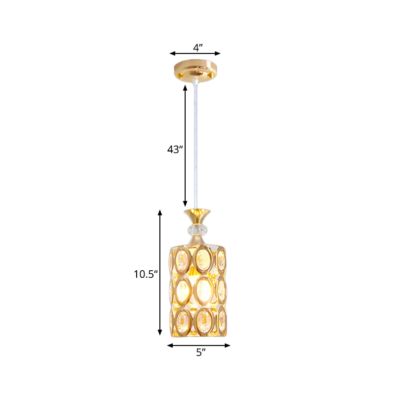 Afgeschuinde, met kristallen ingelegde cilinderhanger Modernisme 1-lamps hanglamp met gouden afwerking Clearhalo