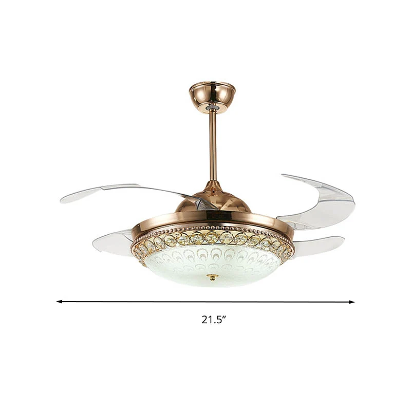 Afstandsbediening Gouden Dome Fan Light Kit Moderniteit LED Kristallen Hangende Plafondlamp voor Slaapkamer Clearhalo