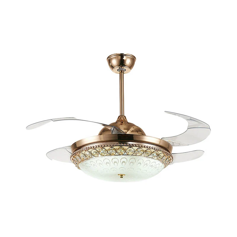Afstandsbediening Gouden Dome Fan Light Kit Moderniteit LED Kristallen Hangende Plafondlamp voor Slaapkamer Clearhalo