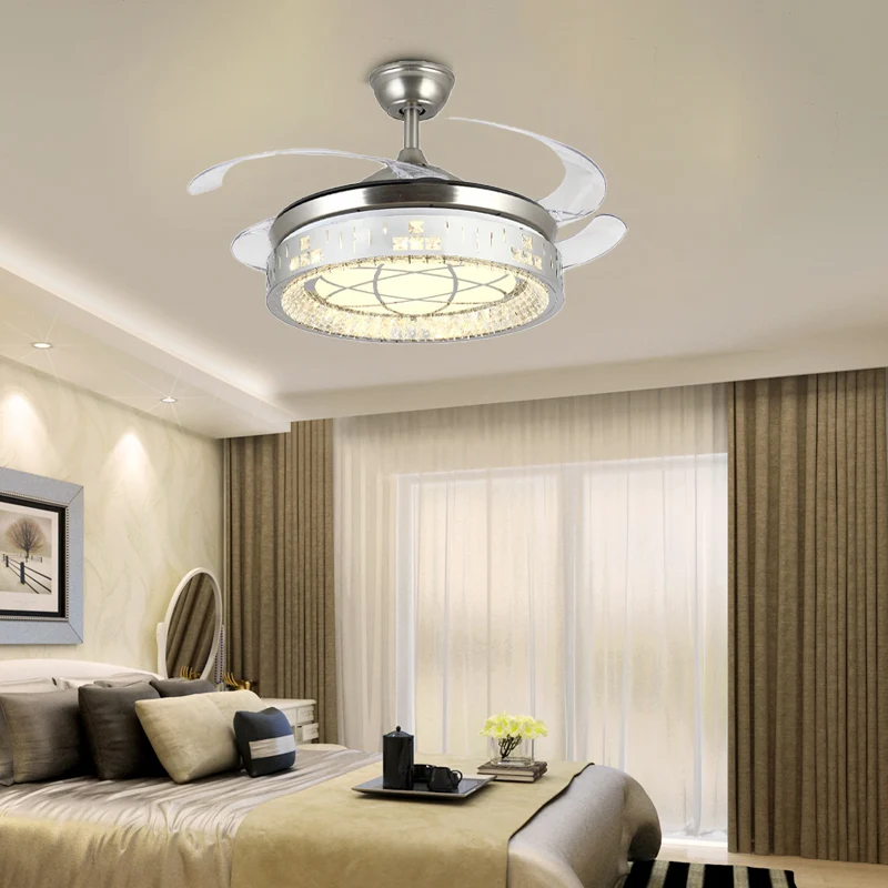 Afstandsbediening/Frequentie Converteerbare LED-ventilatorlamp 42"/48" W Eenvoudig helder kristal Orbit Semi Flush Light z...