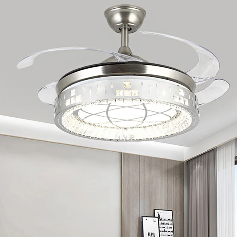 Afstandsbediening/Frequentie Converteerbare LED-ventilatorlamp 42"/48" W Eenvoudig helder kristal Orbit Semi Flush Light z...