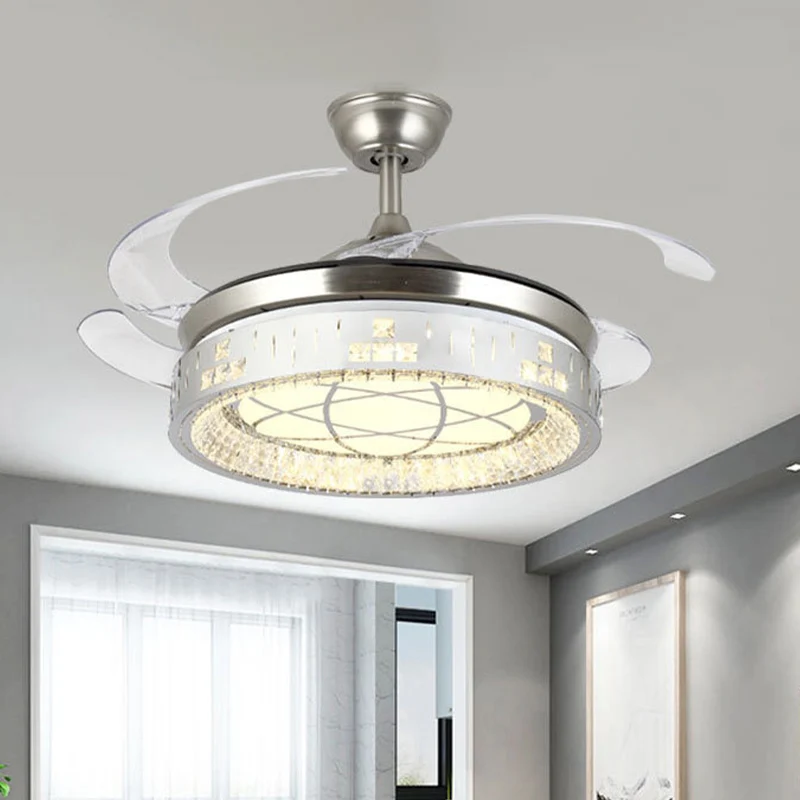 Afstandsbediening/Frequentie Converteerbare LED-ventilatorlamp 42"/48" W Eenvoudig helder kristal Orbit Semi Flush Light z...