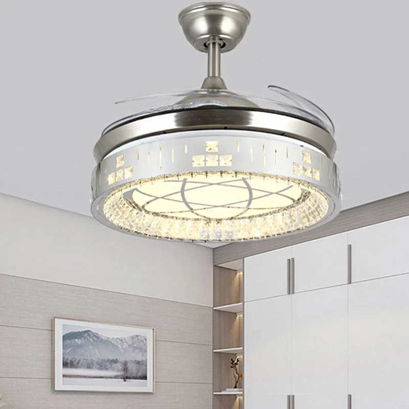 Afstandsbediening/Frequentie Converteerbare LED-ventilatorlamp 42"/48" W Eenvoudig helder kristal Orbit Semi Flush Light z...
