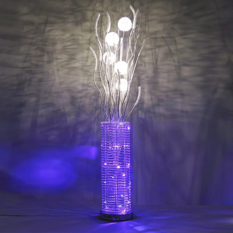 Aluminium cilinder vloerlamp decoratieve woonkamer LED staande lamp met paardenbloemontwerp zilver Clearhalo