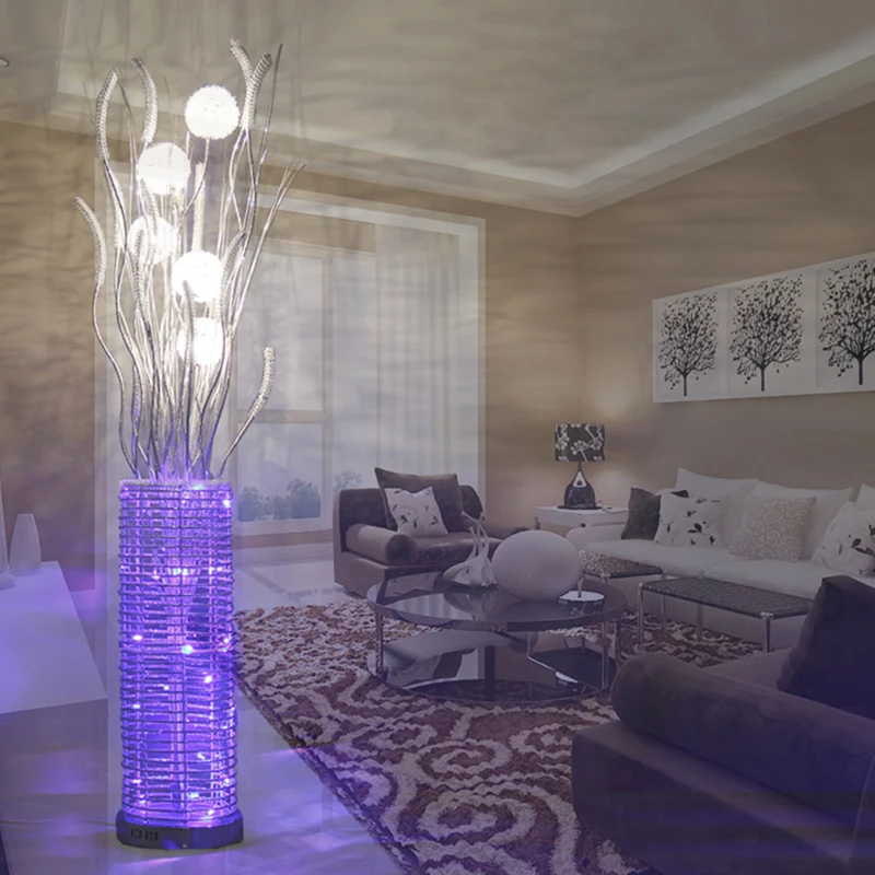 Aluminium cilinder vloerlamp decoratieve woonkamer LED staande lamp met paardenbloemontwerp zilver Clearhalo