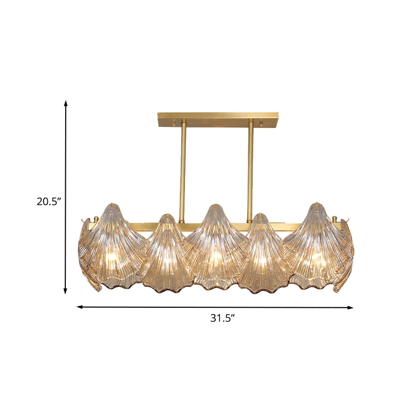 Amber Crystal Brass Island Lighting Shell 8-lichts eigentijdse hanglamp met lineaire metalen arm Clearhalo