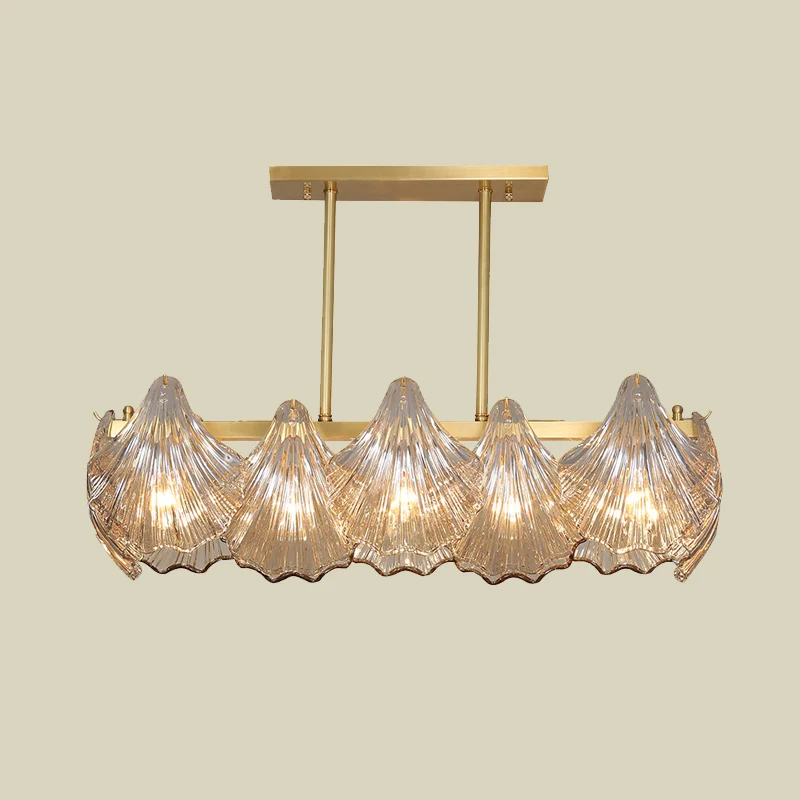Amber Crystal Brass Island Lighting Shell 8-lichts eigentijdse hanglamp met lineaire metalen arm Clearhalo