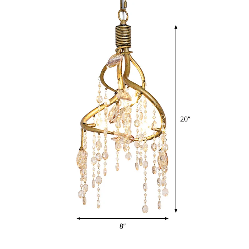 Amber Crystal Gold Drop Lamp Cascading 4 Lampen Landelijke Kroonluchter Hanglamp voor Eetkamer Clearhalo
